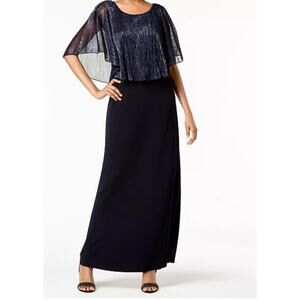 Connected Apparel Womens Metallic-Capelet Maxi Gown Dress Size 8P
